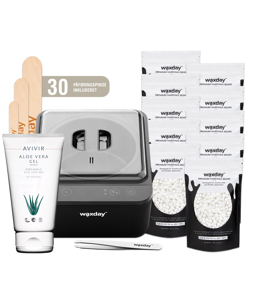Waxday Startsæt Deluxe med voksmaskine, voksperler, påføringspinde og pincet