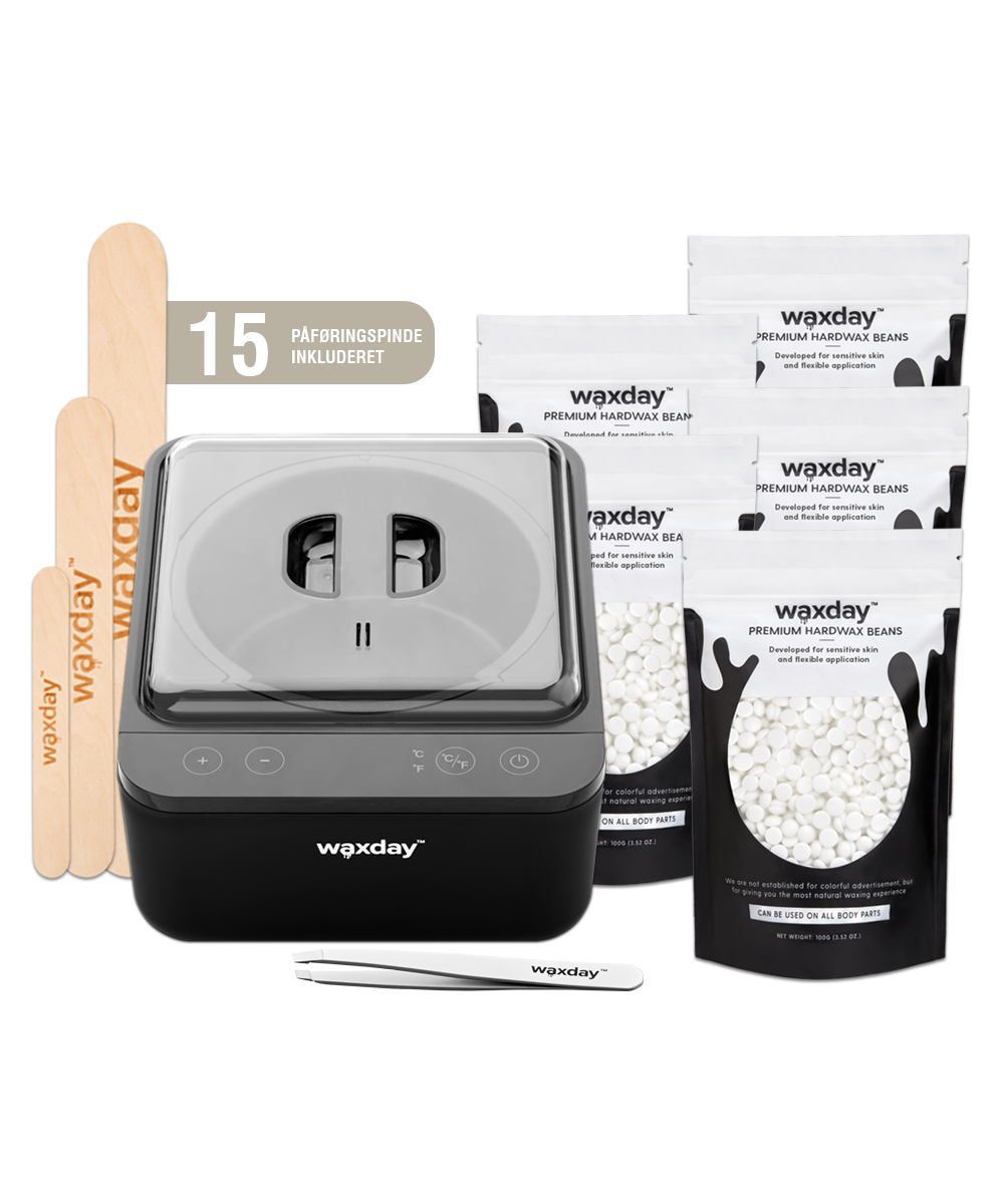 Waxday Startsæt Essential med voksmaskine, voksperler, påføringspinde og pincet