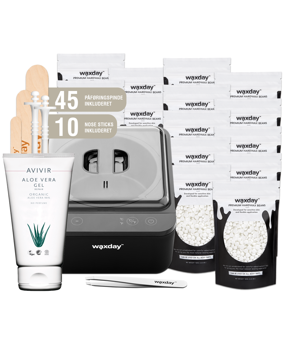 Waxday Startsæt Professional med voksmaskine, voksperler, påføringspinde, nose sticks, pincet og aloe vera-gel